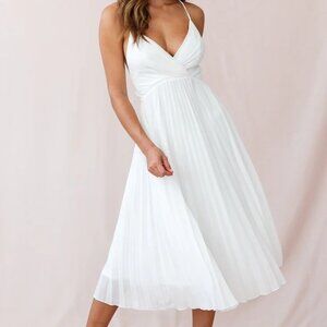 Selfie Leslie Artemis Accordion Pleat Strappy Back Midi Dress White NWT Us Sz 8